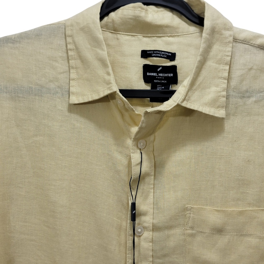 Daniel Hechter Paris Mens LG Yellow 100% Linen Long Sleeve Button Down Shirt NWT